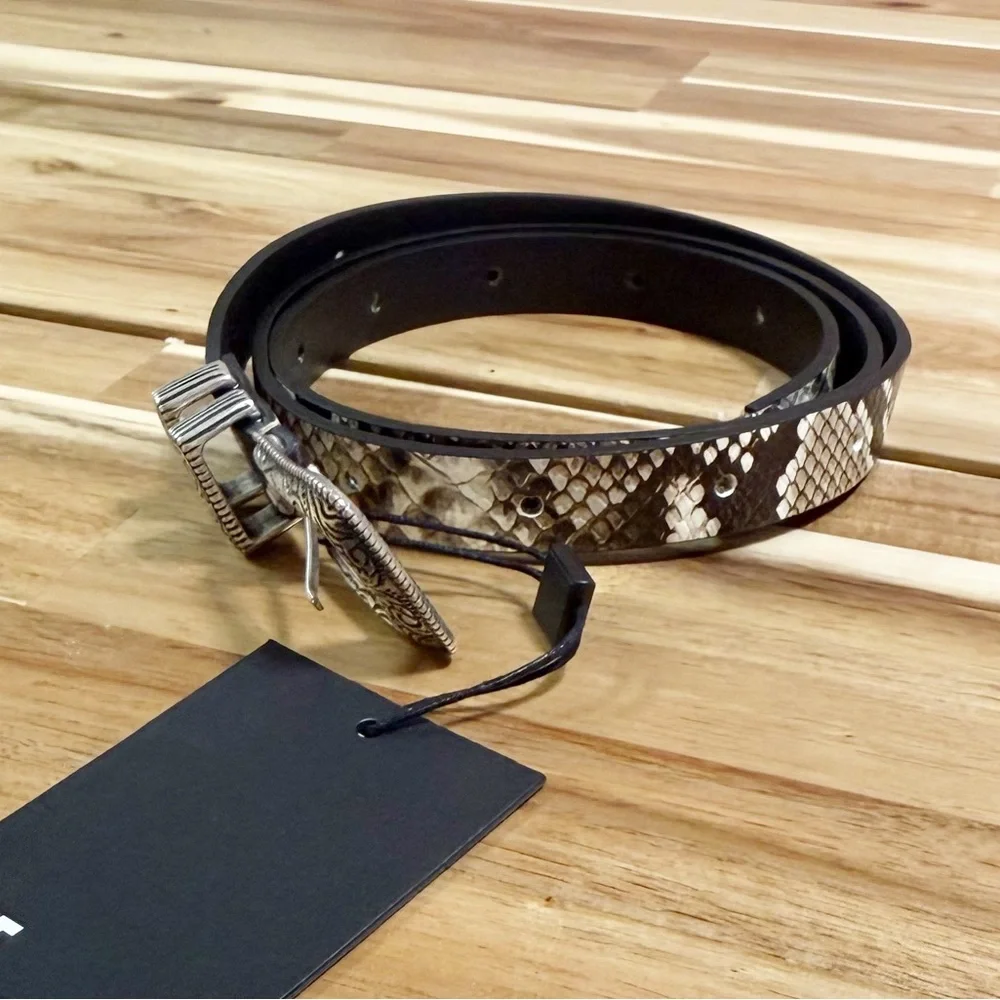 The Kooples Snakeskin Reptile Leather Western Etched Belt size 3/US 8-10 NEW